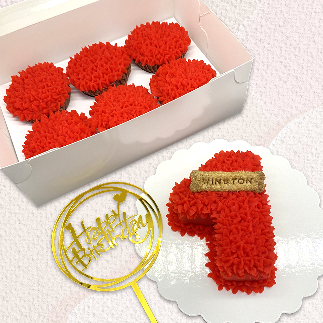 Number Set: Dog Cake & 6 Cupcakes