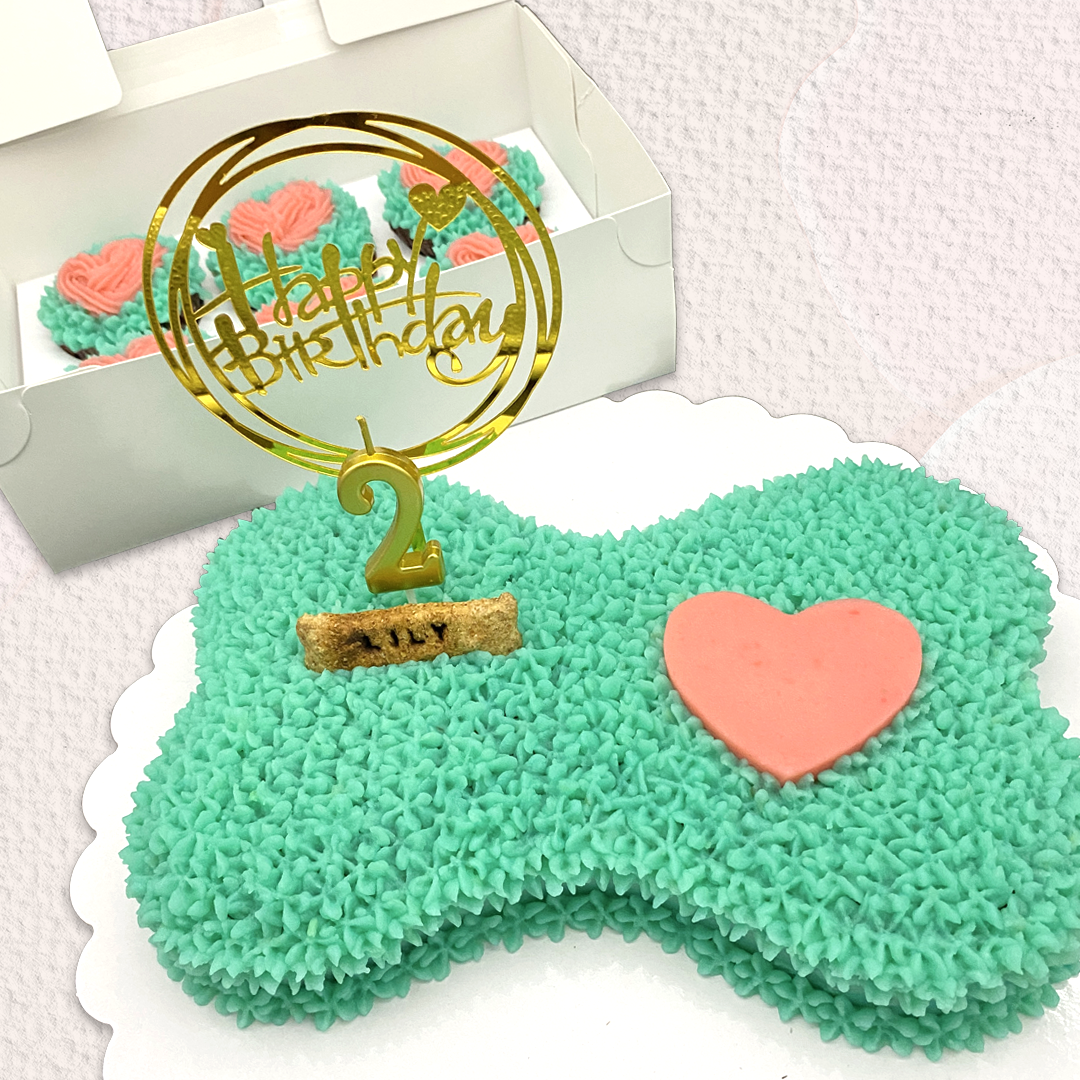 Big Set: Bone-Shaped Dog Cake & 6 Cupcakes